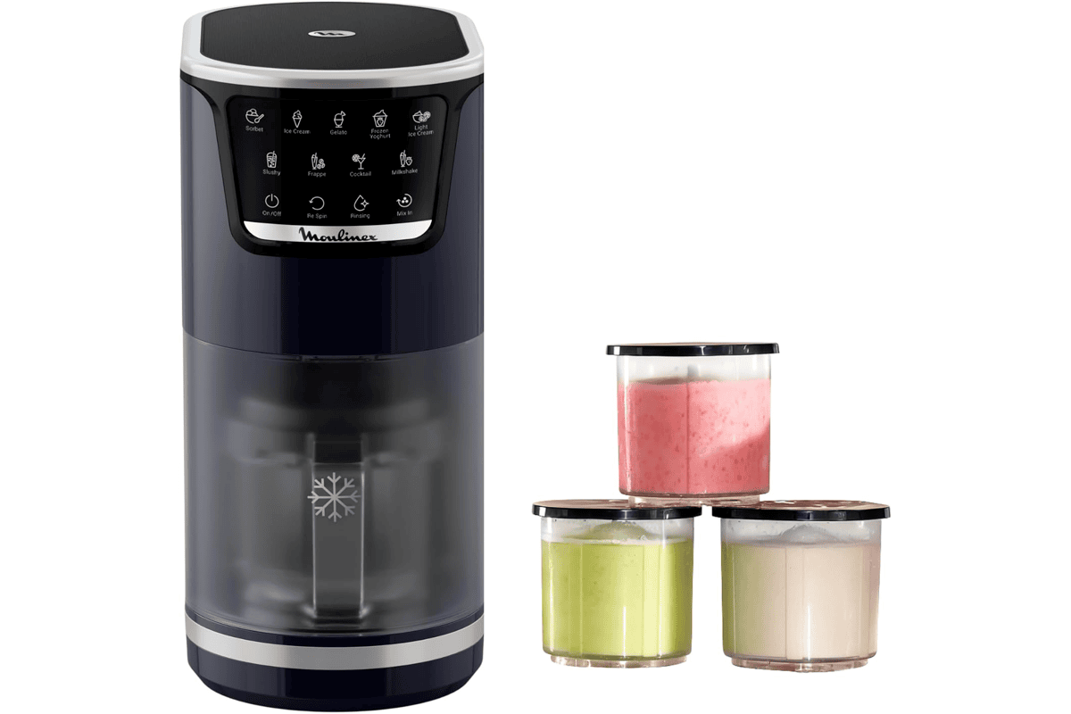 Bon plan Amazon Moulinex Dolci machine a glaces 10 programmes nettoyage automatique 1-Step Perfector MJ6038F0 bleu nuit mai 2026