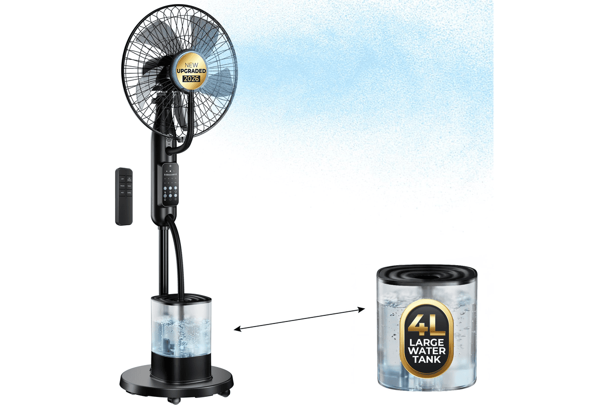 NebulaFlow ventilateur brumisateur réservoir 4L oscillant télécommande canicule terrasse