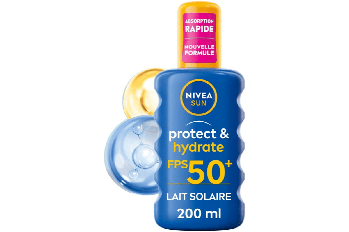 Bon plan Amazon Nivea Sun spray solaire Protect Hydrate SPF50 200ml visage corps resistant eau mai 2026