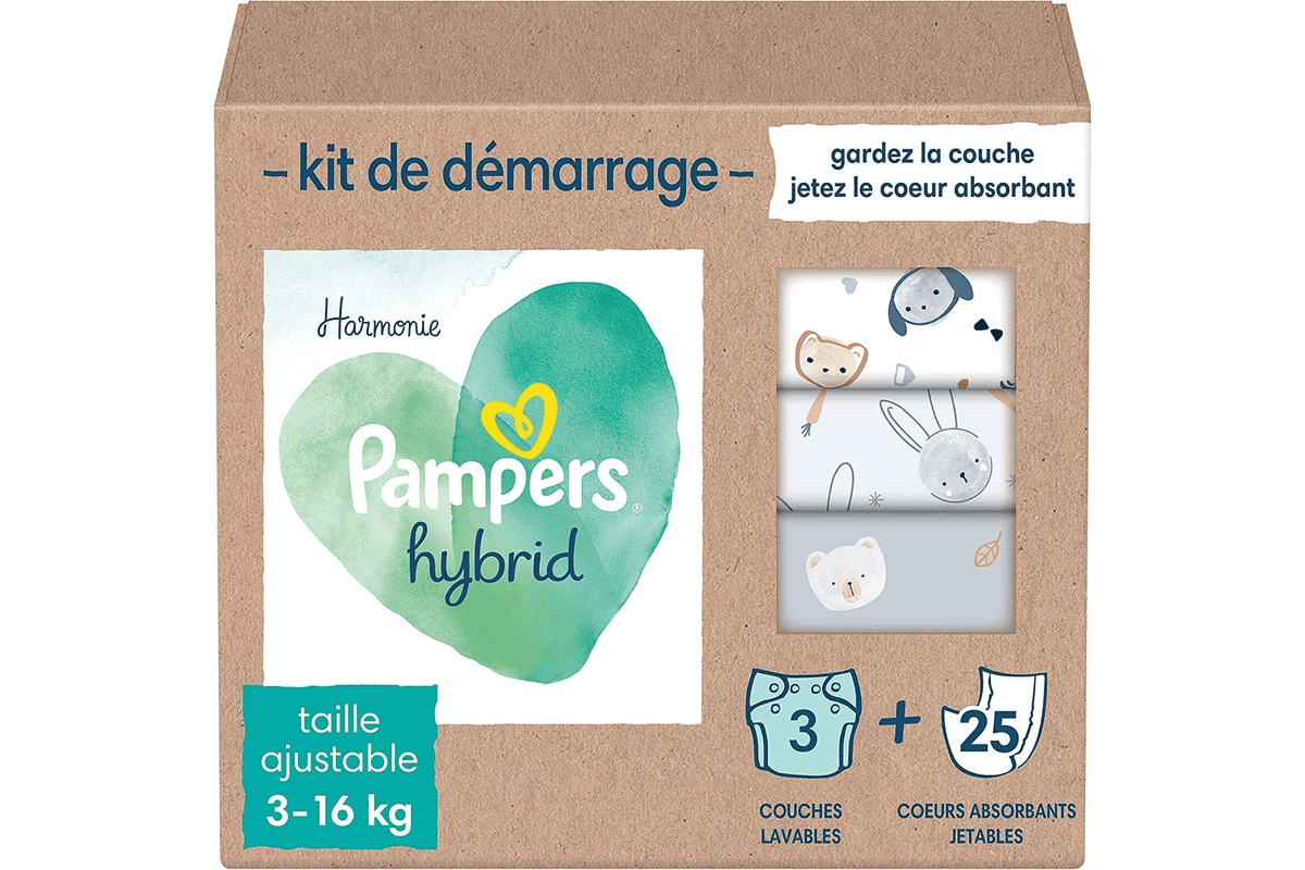 Pampers Harmonie Hybrid kit demarrage 3 couches lavables 25 cœurs protection jetables bebe Amazon
