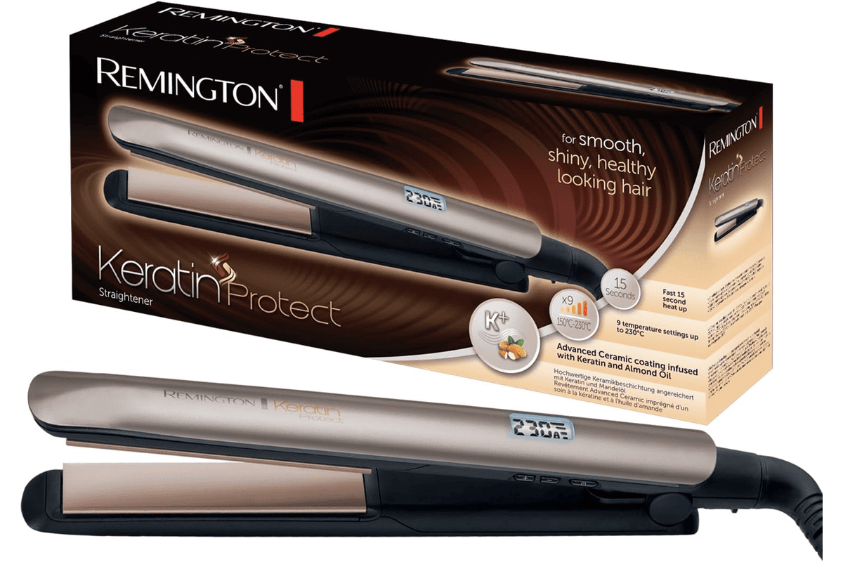 Remington lisseur cheveux S8540 Protect soin kératine huile amande céramique écran LCD 150-230°C voltage universel à 23,03 € Amazon