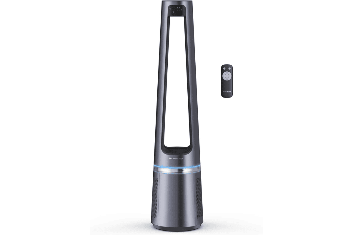 Rowenta Eclipse 2 en 1 ventilateur purificateur QU5030F0 blanc colonne ventile filtre air particules fines 32 dB 12 vitesses minuteur oscillation bon plan Amazon