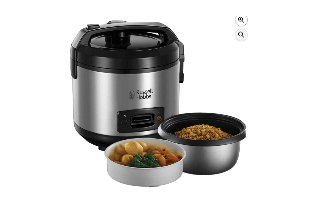Russell Hobbs cuiseur de riz Classic 27080-56 inox brossé couvercle verrouillable bols intérieurs avec riz vapeur et légumes mijotés 2-en-1 cuiseur riz panier vapeur