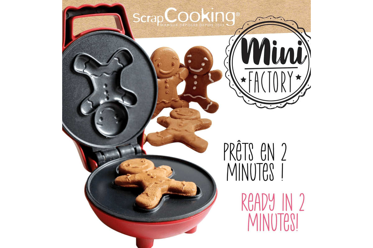 ScrapCooking Mini Waffle Factory Gingerbreadman mini gaufrier en forme de bonhomme pain d'épices rouge avec plaque antiadhérente