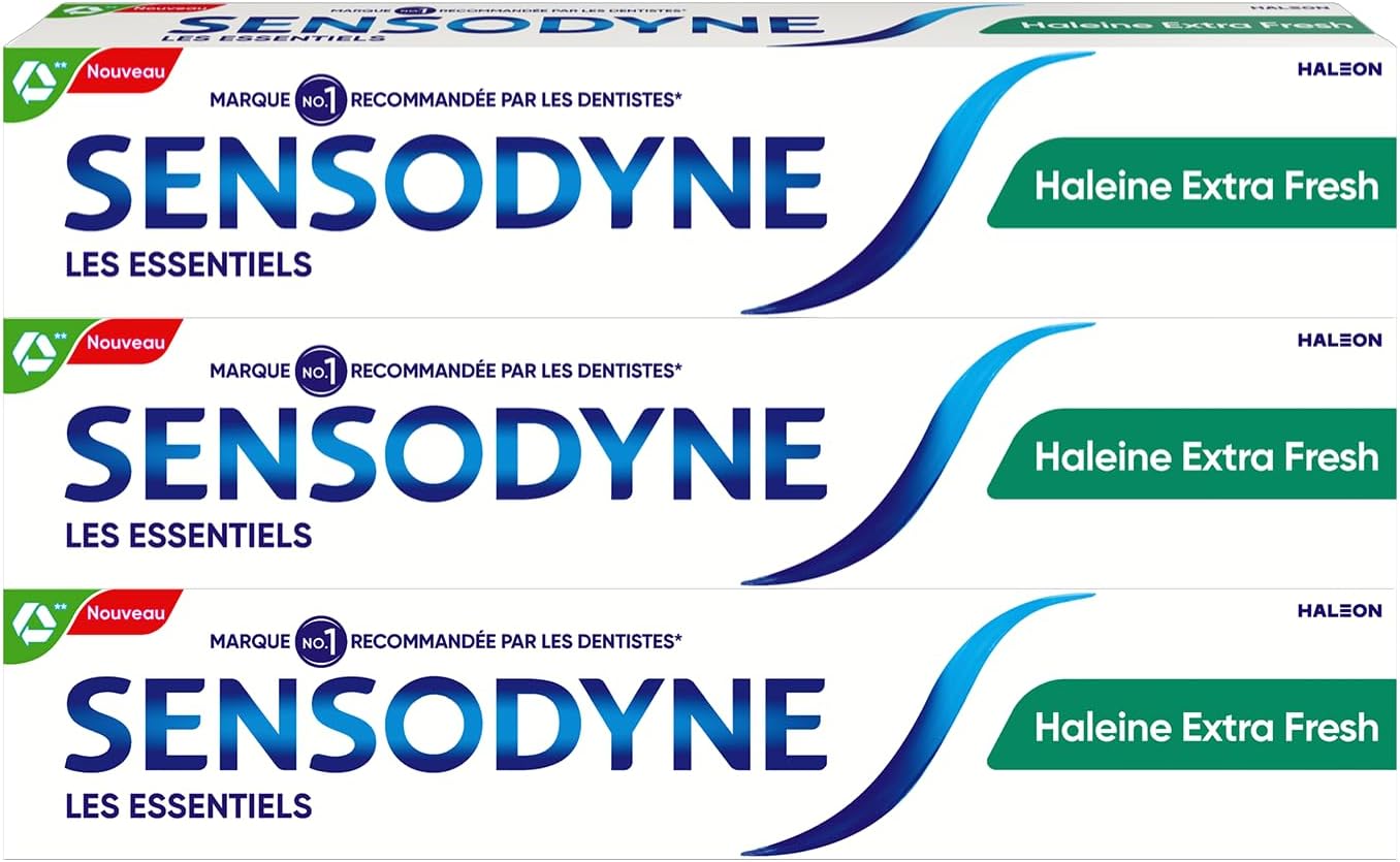 Lot de trois dentifrices Sensodyne Haleine Extra Fresh de 75 ml sur Amazon