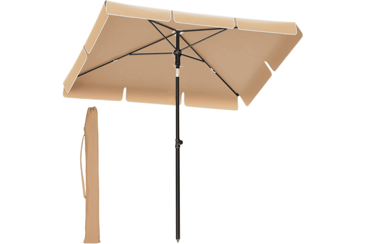 SONGMICS parasol rectangulaire 200 x 125 cm taupe GPU25BR UPF 50 inclinable 30° hauteur réglable sac transport jardin terrasse bon plan Amazon