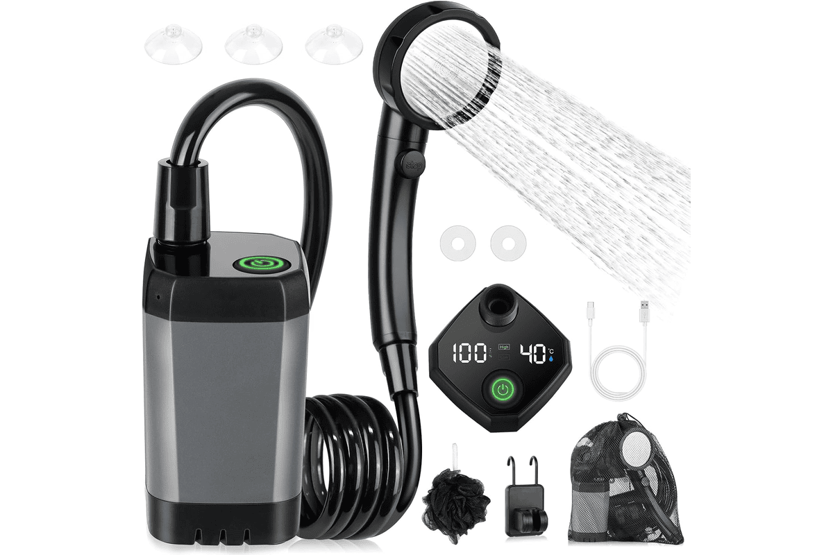 Kit douche portable Spopal avec pompe électrique, sac étanche et pommeau, pour camping et plage