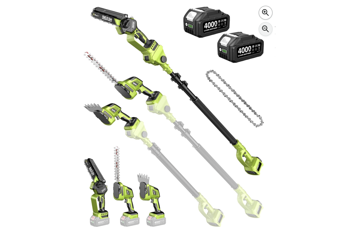 Supstable Kit de Jardin 6-en-1 sans fil mini tronçonneuse taille-haie élagueuse télescopique 149€ Amazon -25%