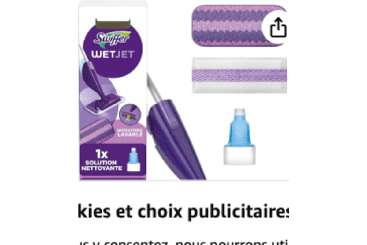 Bon plan Amazon Kit Swiffer WetJet balai spray microfibre lavable solution nettoyante 22 euros juin 2026