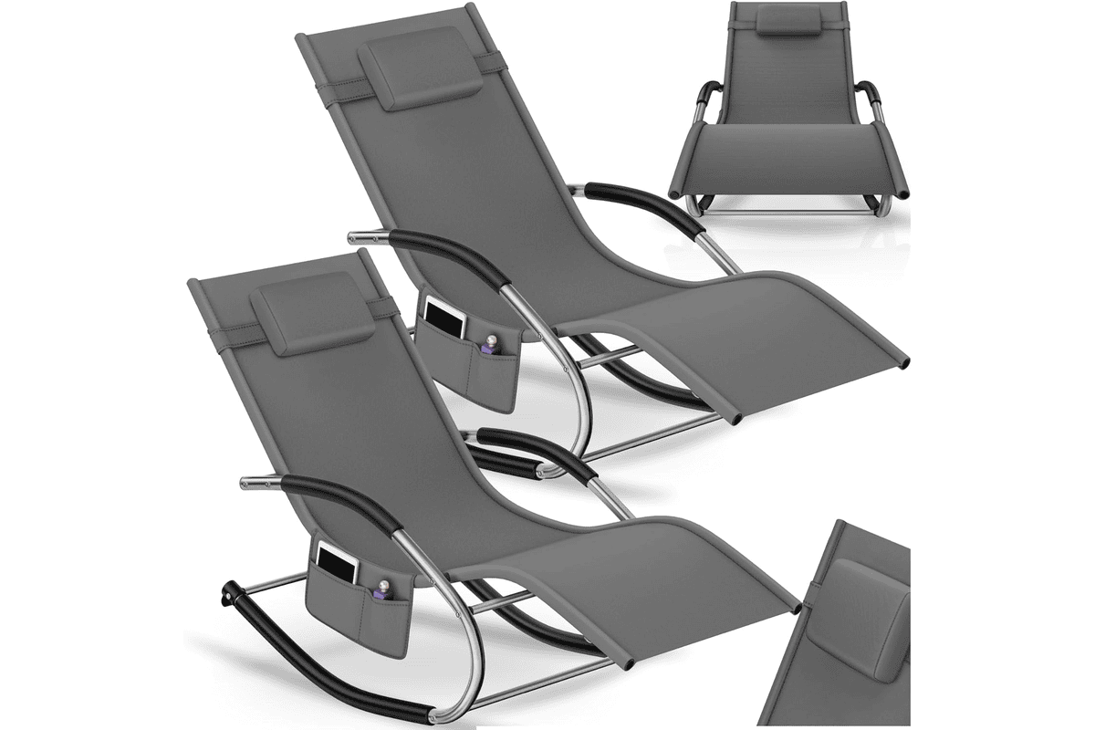 Lot de 2 chaises longues tectake ergonomiques à balancement doux 62x146x92 cm avec revêtement respirant et hydrofuge pour jardin extérieur