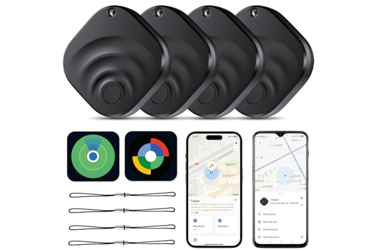 TIMU lot 4 trackers GPS tags noirs compatibles Find My Apple Find Hub Google AirTag alternative
