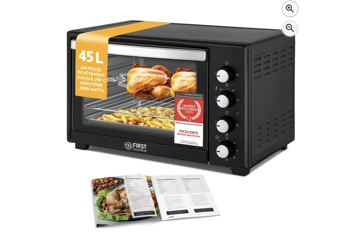 TZS First Austria Mini-Four 45L 2000W tournebroche convection 4 hauteurs minuteur 60 min Amazon French Week 104,95€