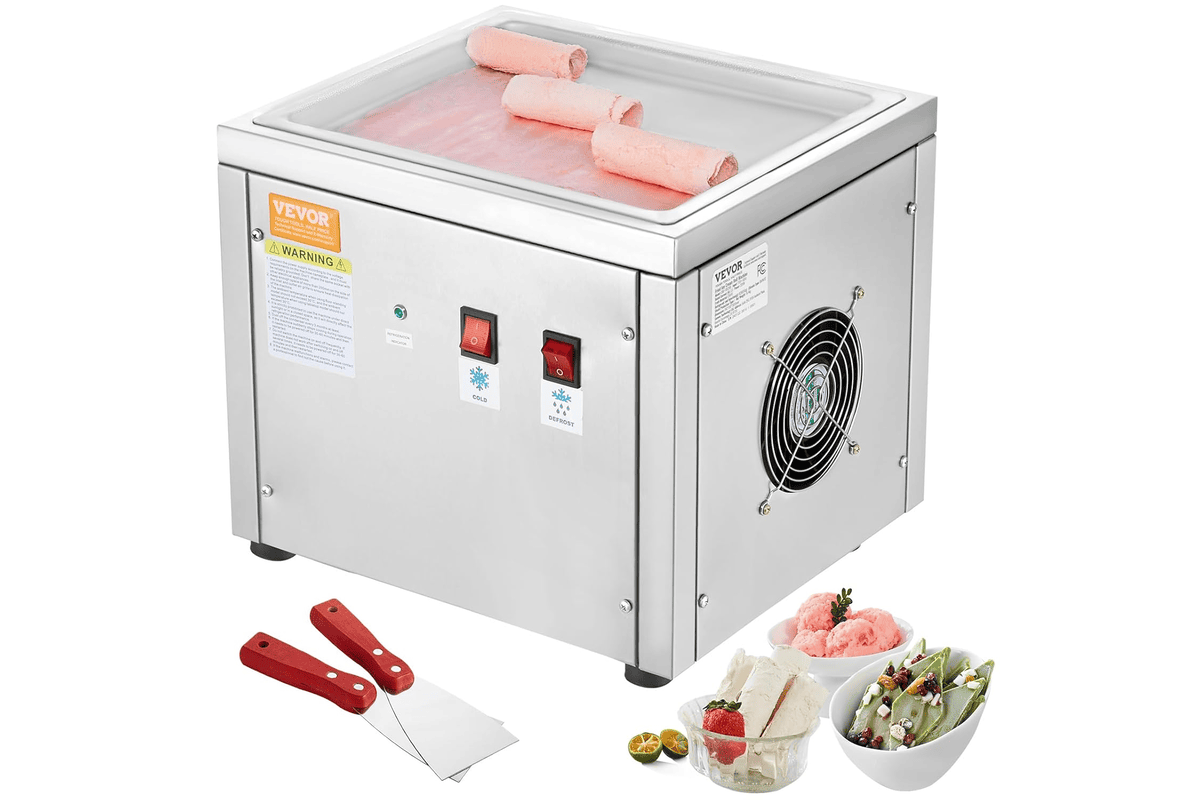 VEVOR Machine à Glace Roulée commerciale 28x24x2 cm plancha inox alimentaire avec compresseur intégré et 2 grattoirs pour bars cafés desserts