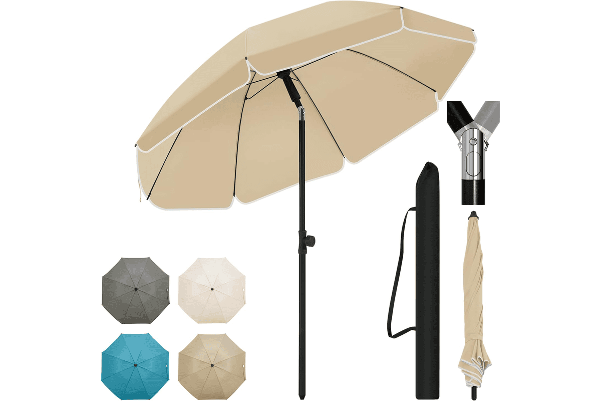 WOLTU parasol Ø 135 cm taupe inclinable hauteur réglable anti UV sac rangement balcon terrasse plage marché bon plan Amazon