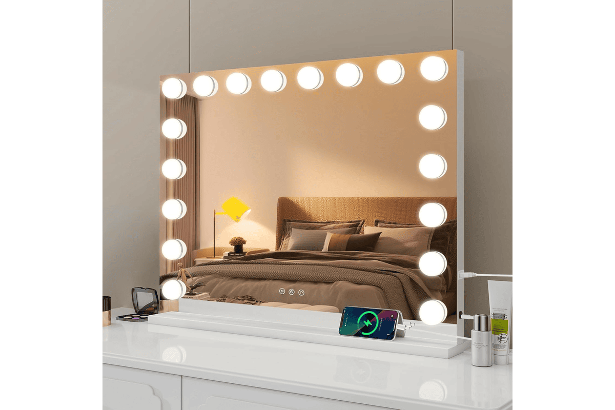 YOURLITE Miroir Maquillage Hollywood 80x62 cm 18 ampoules LED luminosité variable port USB contrôle tactile loupe grossissante coiffeuse mural table 89,99 € Amazon