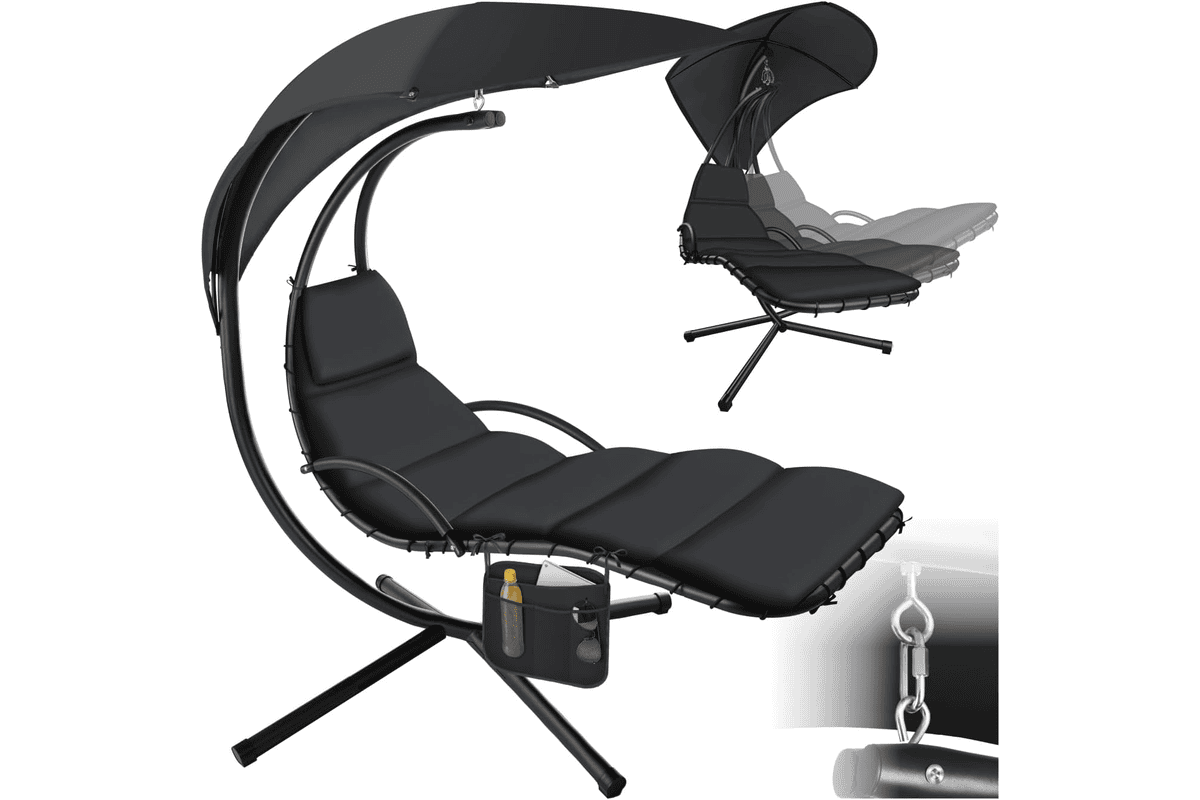 Bain de soleil suspendu Tectake siège suspendu type œuf cocoon fauteuil matelassé support parasol terrasse jardin véranda