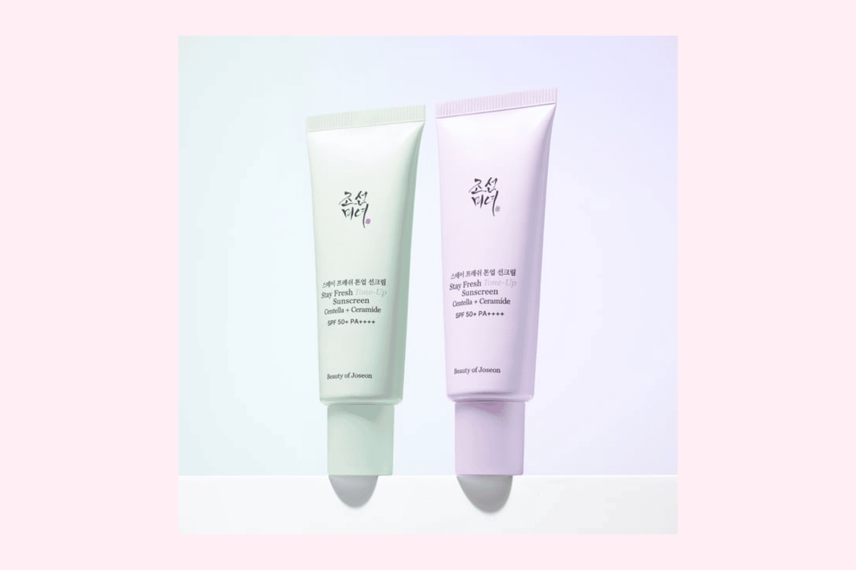 Beauty of Joseon Stay Fresh Tone-Up Sunscreen SPF50+ PA++++ crème solaire teintée 2 versions verte anti-rougeurs violette booste éclat céramide NP centella asiatica K-beauty coréenne YesStyle 12,60 euros au lieu de 18 euros