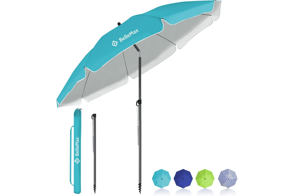 BelleMax parasol de plage extérieur ancre de sable 12 cm sac de parasol inclinable 30° hauteur réglable balcon plage 28,99 € Amazon