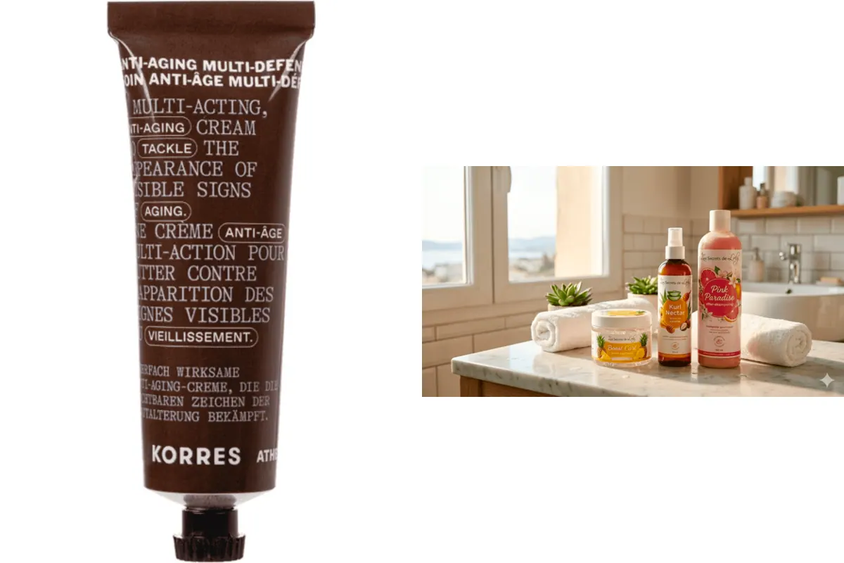 Crème anti-âge Korres et routine cheveux bouclés Les Secrets de Loly