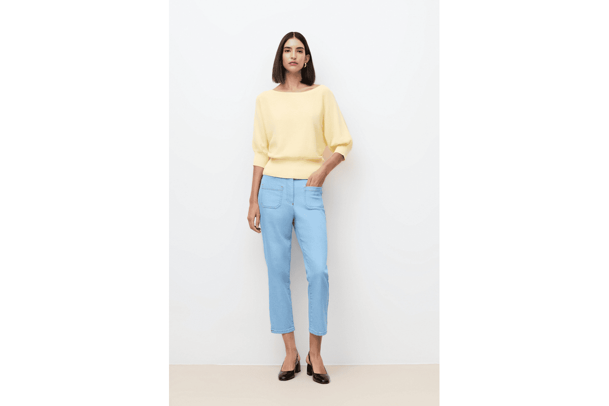 Pantalon Pmalley en denim bleu ciel de la marque Caroll, coupe droite fluide