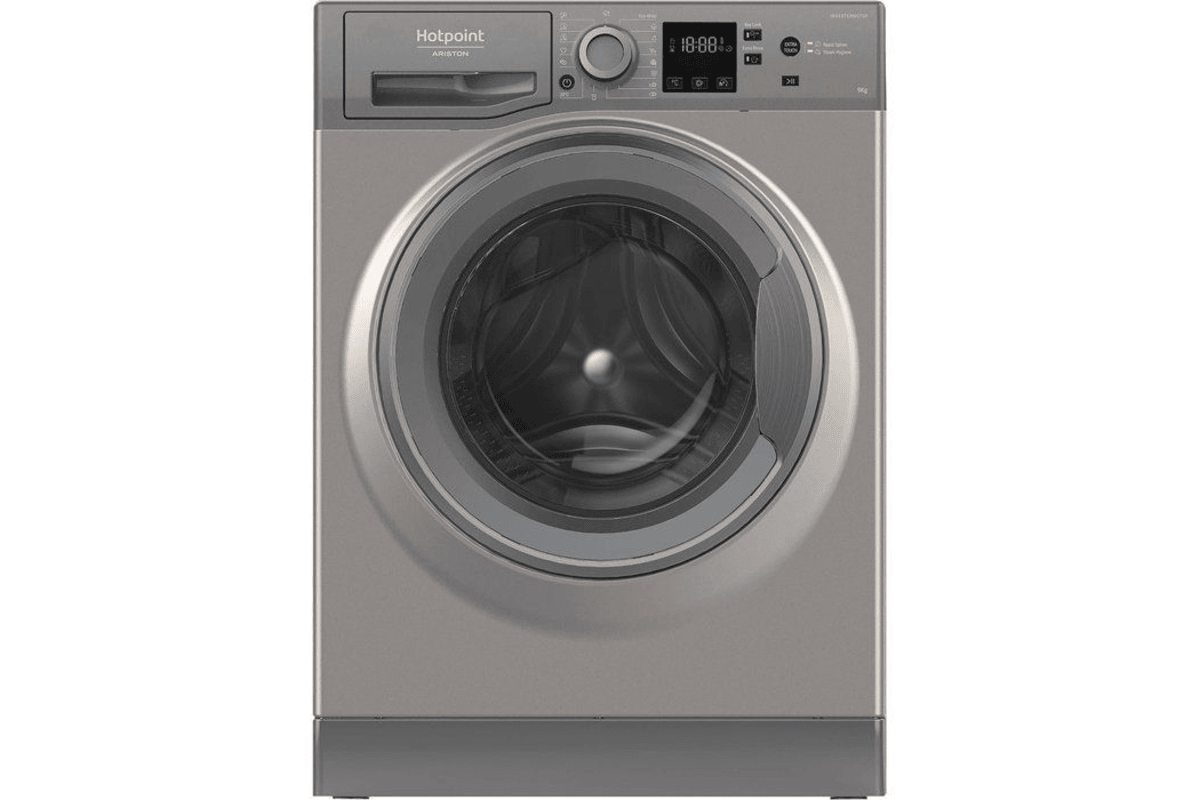 Hotpoint NSWM946GGFR — Lave-linge hublot 9 kg, moteur induction, 1 400 tr/min, Classe A, graphite Cdiscount 239,99 euros juillet 2026 bon plan