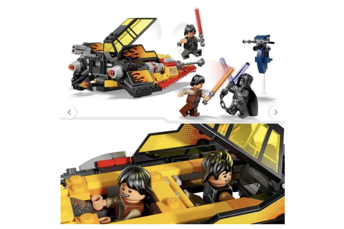 LEGO Star Wars 75414 Snowspeeder en flammes scène action Mandalorian Grogu mini figurines combat