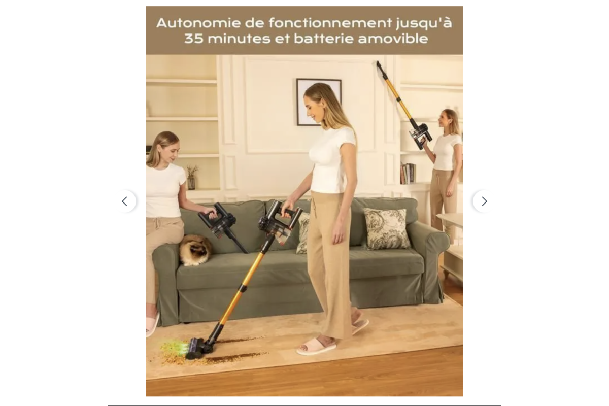 VACTechPro aspirateur balai sans fil 35kPa 6 en 1 doré batterie amovible 35 min autonomie maison