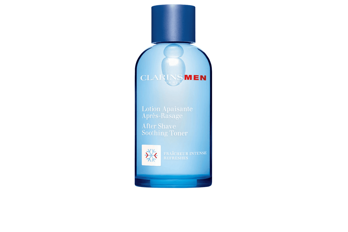 Clarins MEN Lotion Après-Rasage 100 ml flacon argent et noir soin homme apaisant hydratant non gras non collant fraîcheur intense