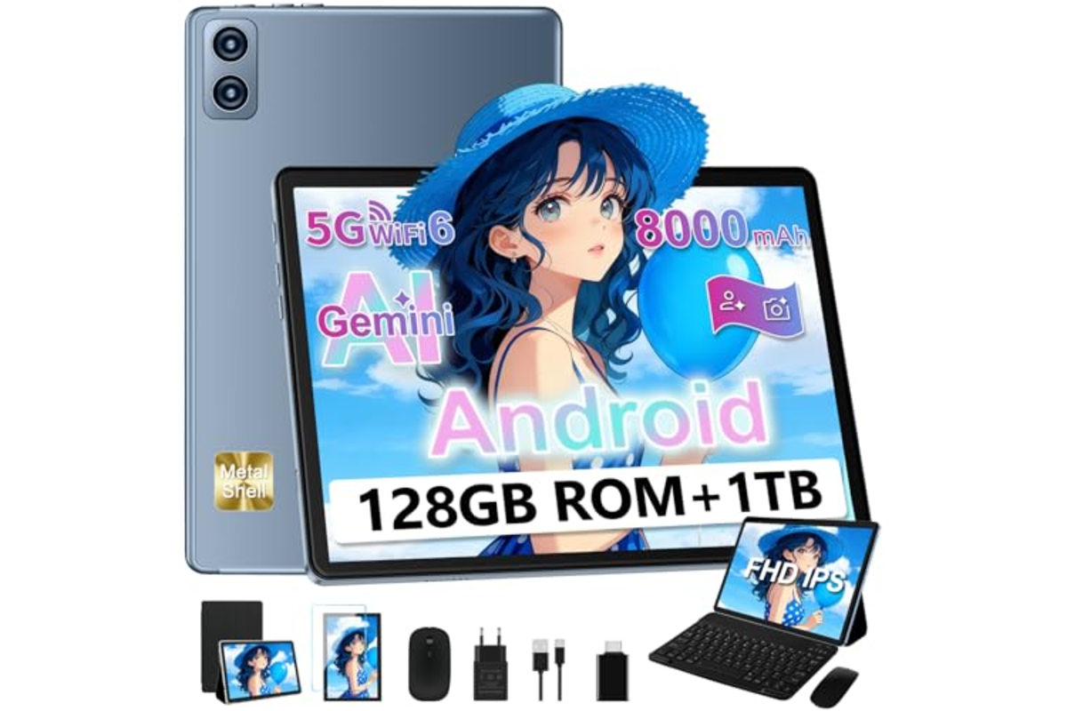 Tablette Dghrti 10 pouces Android avec clavier souris 128Go RAM 22Go gris