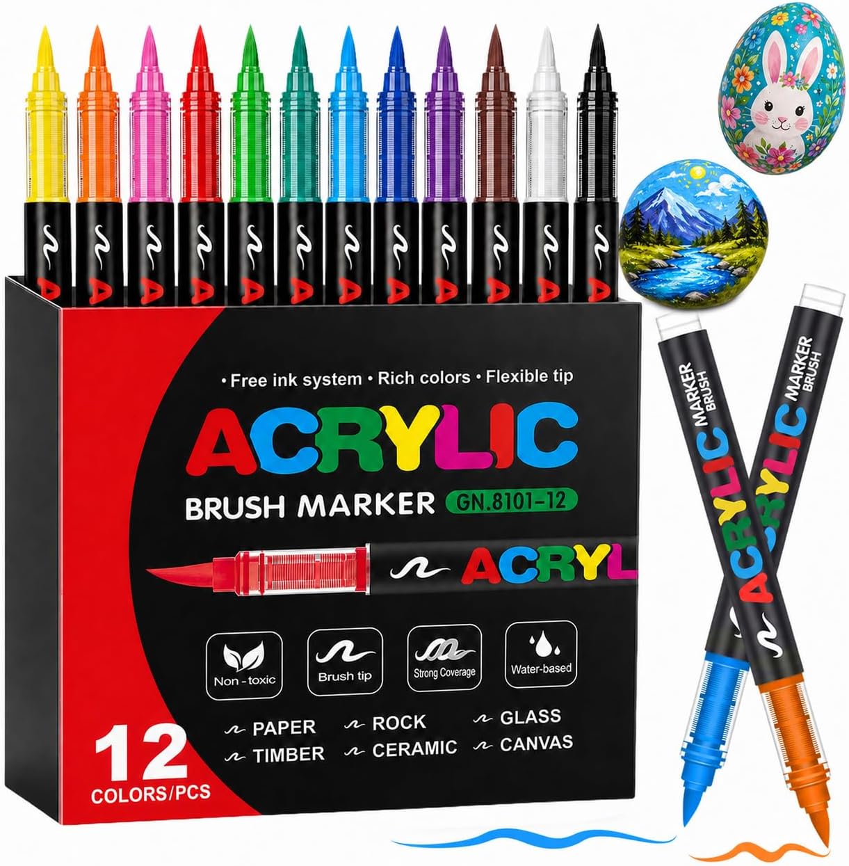 Lot de 12 feutres acryliques Efimeso à pointe pinceau sur Amazon