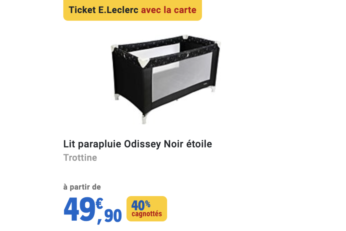 Lit parapluie Odissey Noir Etoile Trottine E.Leclerc 49,90€ 40% cagnottés Journée Star Puériculture