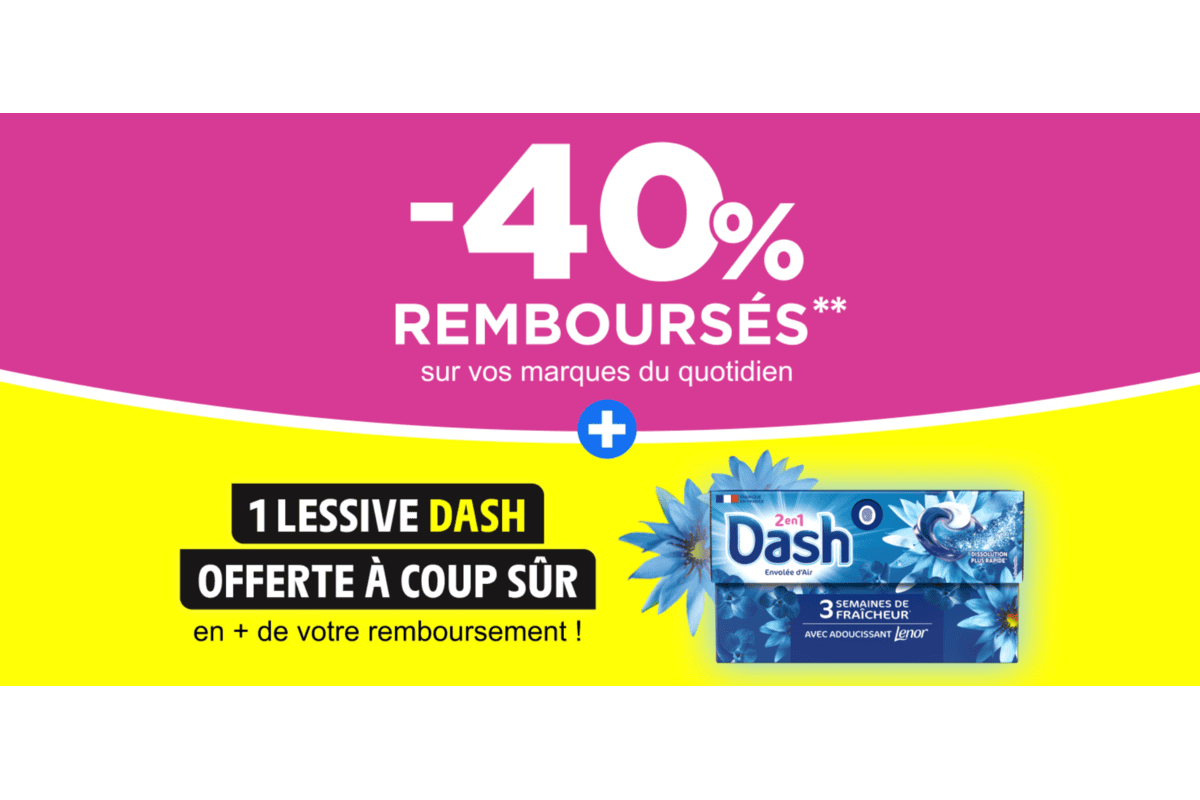 Envie de Plus — offre en cours : -40% remboursés sur vos marques P&G du quotidien + 1 lessive Dash 2en1 Envolée d'Air offerte à coup sûr en bonus, plateforme officielle Procter & Gamble, virement bancaire, 100% gratuit