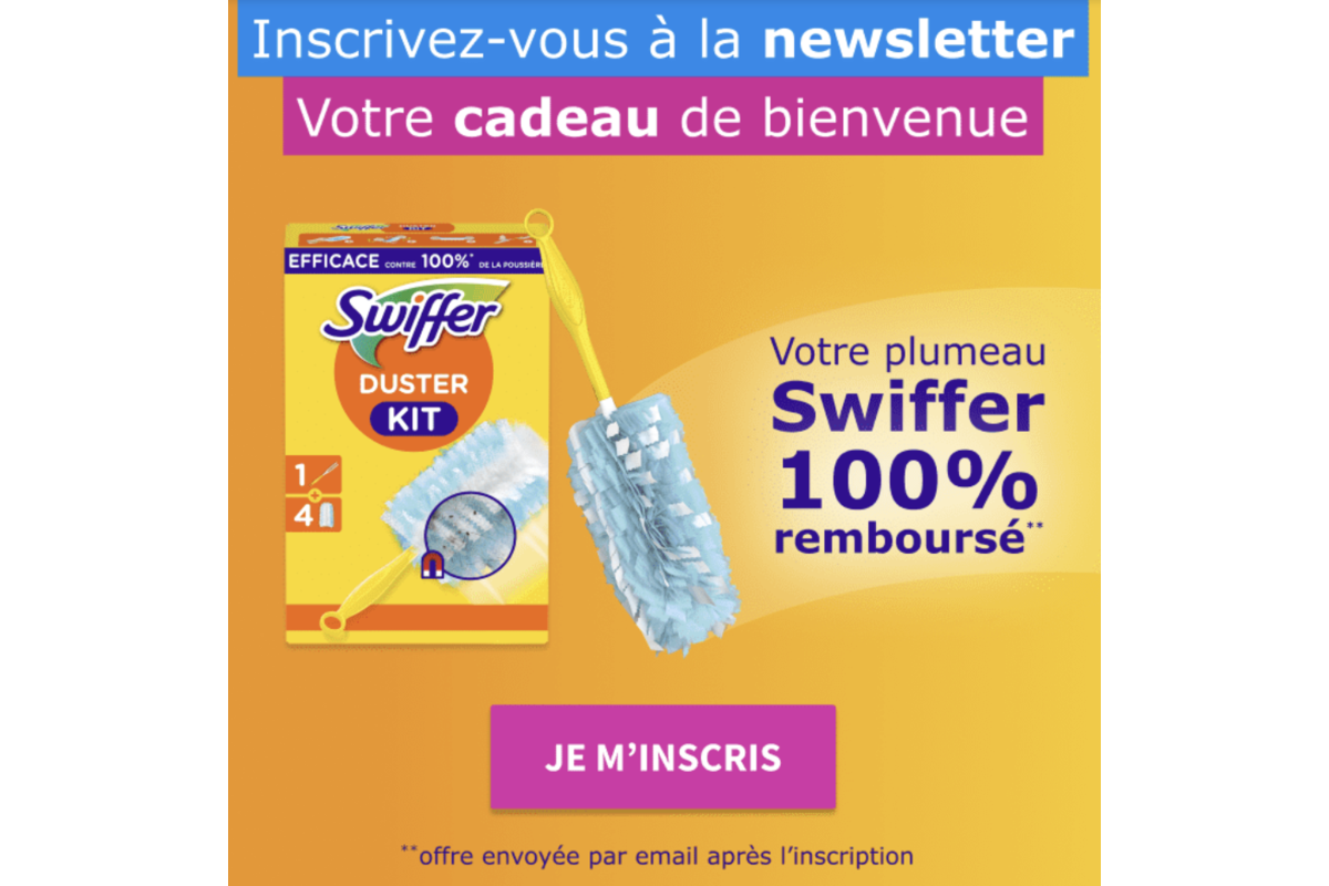 Envie de Plus newsletter cadeau bienvenue plumeau Swiffer Duster Kit 100% remboursé