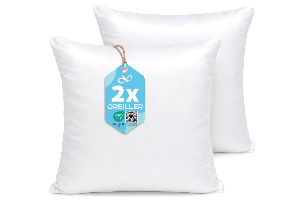 Lot de deux oreillers Flowen blancs 50x70 en polyester, anti-acariens et rafraîchissants