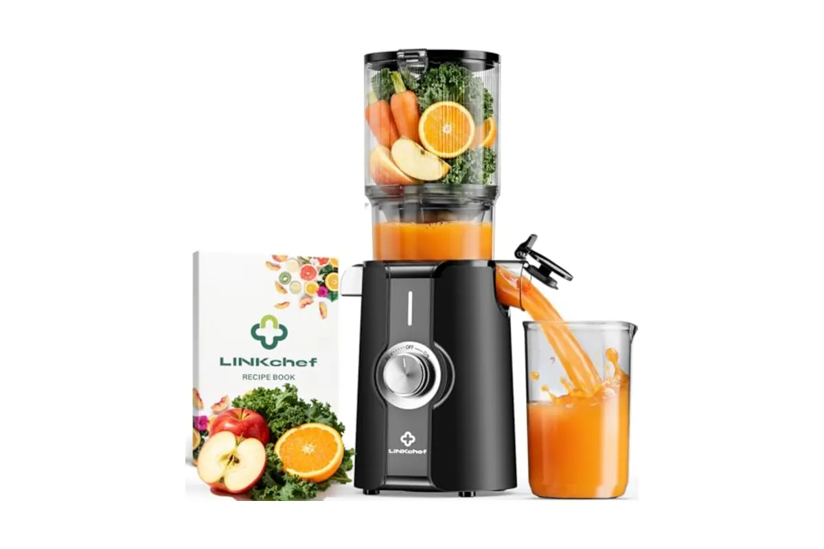 Extracteur de jus vertical slow juicer avec ses bacs à jus et à pulpe