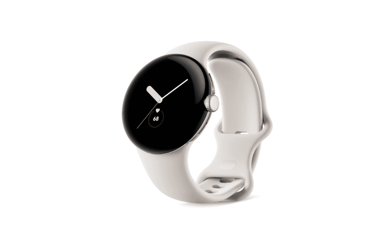 Google Pixel Watch montre connectée Android boîtier acier inoxydable Argent Poli bracelet sport Galet écran AMOLED rond verre bombé Wear OS