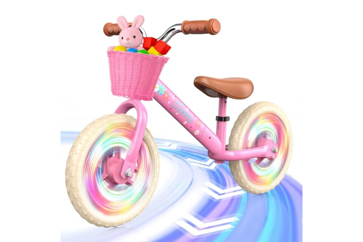 Draisienne HappyGoLucky 2-5 ans rose roues lumineuses hauteur réglable panier tressé bon plan amazon mai 2026