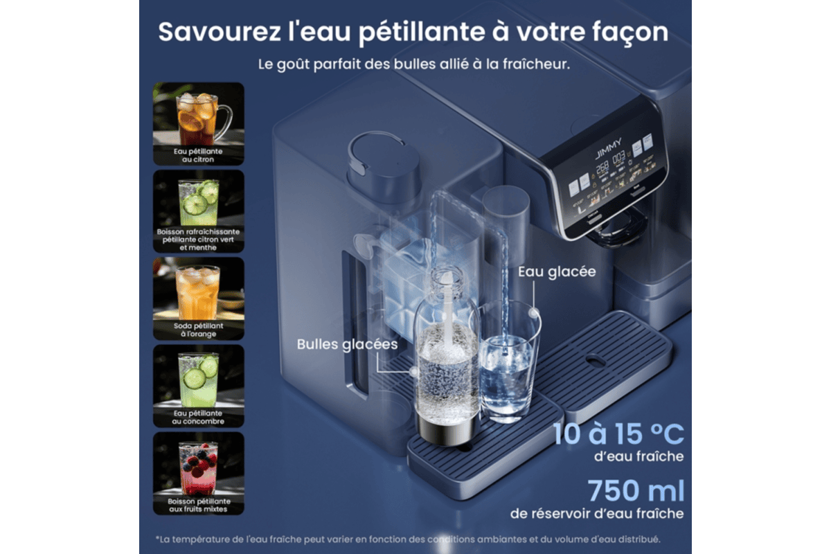 JIMMY Matrix S9 eau pétillante froide 10 15 degrés bulles fines effervescence durable style café qualité bouteille