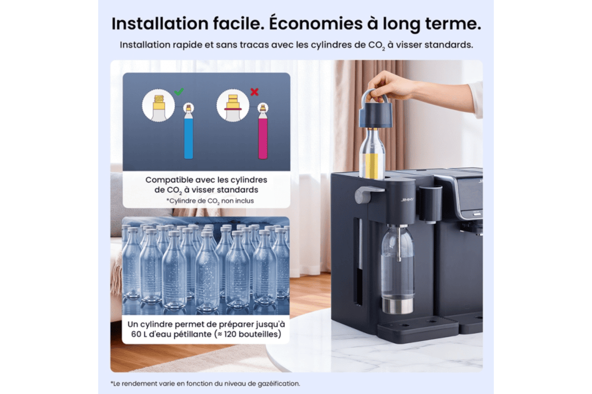 JIMMY Matrix S9 cartouche CO₂ 60 litres 120 bouteilles plastique évitées écologique économique haute capacité filetage standard