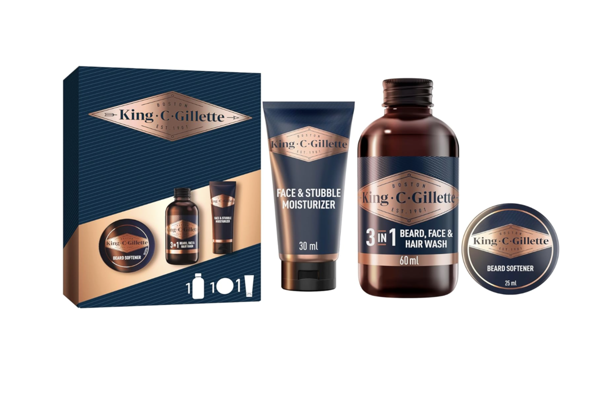 King C. Gillette kit voyage soins barbe 3 mini soins nettoyant hydratant baume adoucissant
