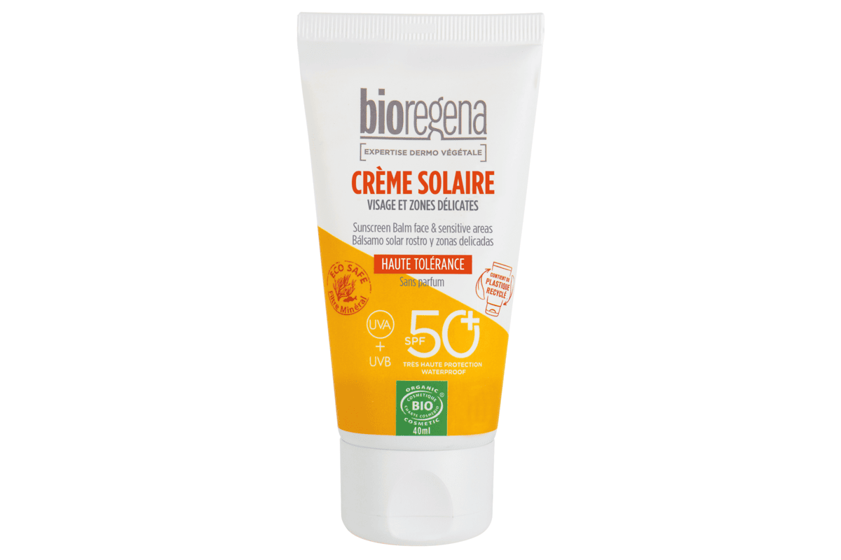 Crème solaire visage Bioregena bio Bioregena bio Léa Nature made in France soldes -40 pourcent à 10,14 euros au lieu de 16,9 euros juillet 2026