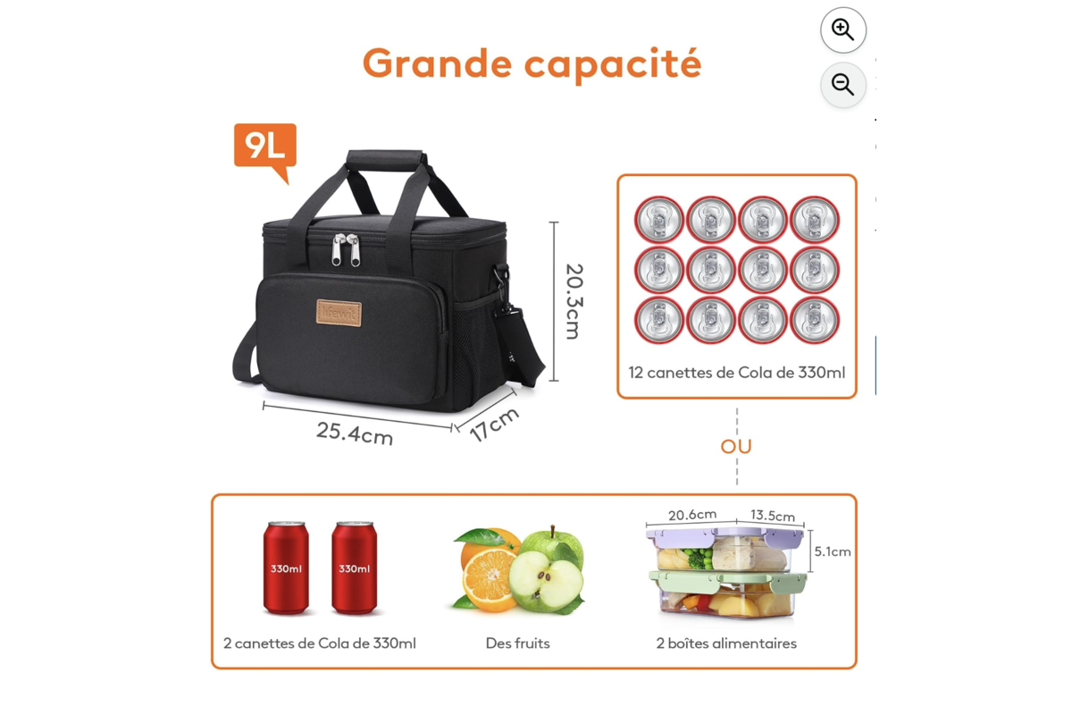 Lifewit 9L : 12 canettes ou 2 boîtes alimentaires + fruits + boissons