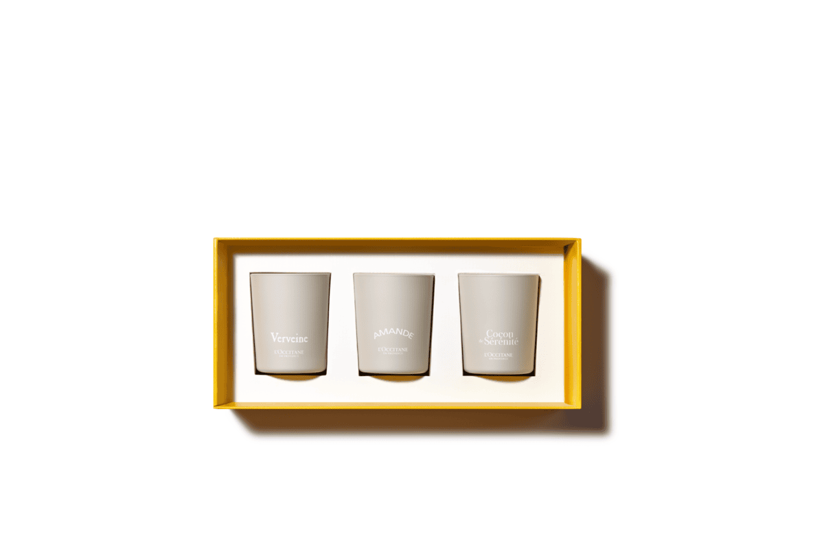 Coffret Découverte Bougies L'Occitane packaging blanc et vert Provence produit officiel promo soldes été 2026