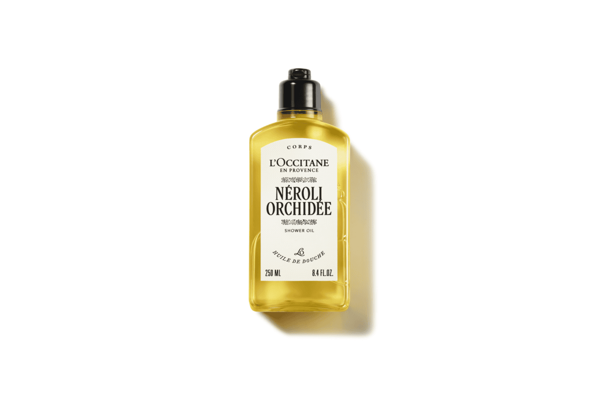 Huile de Douche Néroli Orchidée L'Occitane 250 ml packaging blanc et vert Provence produit officiel promo soldes été 2026