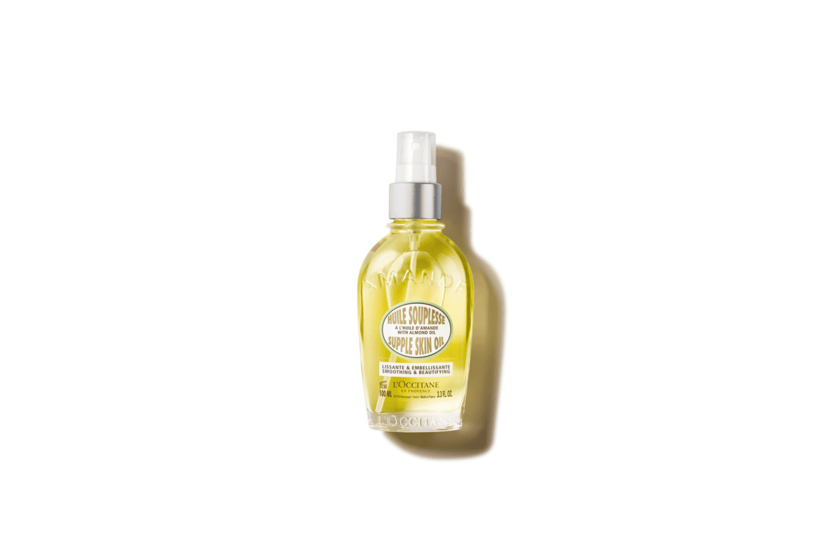 Huile Souplesse Amande L'Occitane 100 ml packaging blanc et vert Provence produit officiel promo soldes été 2026