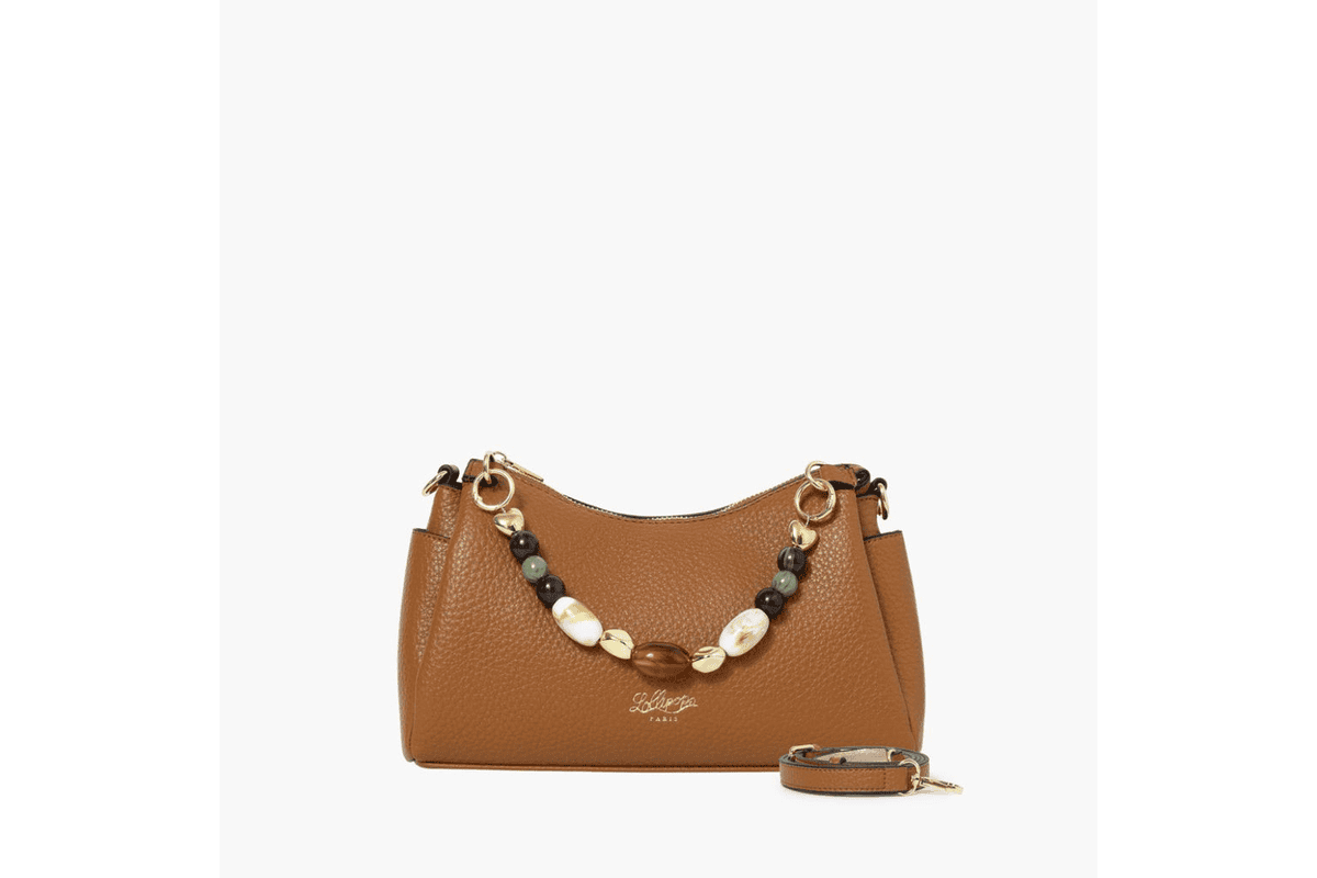 Sac porté épaule Stefie coloris camel de Lollipops avec anse en chaîne dorée