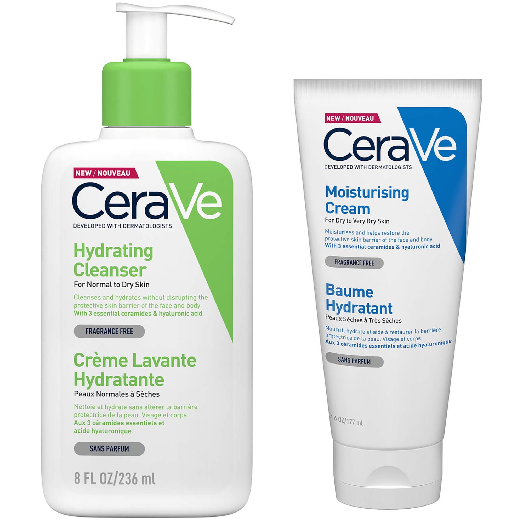 Duo CeraVe Best Sellers crème lavante 236 ml et baume hydratant 177 ml