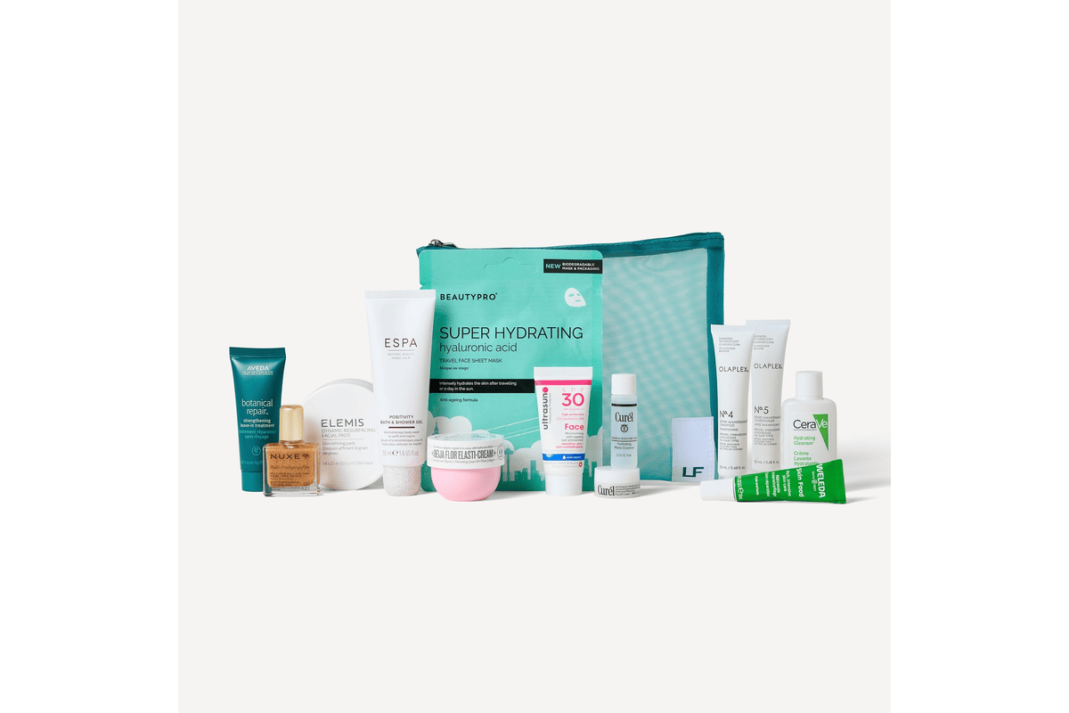 Lookfantastic Édition Voyage coffret 12 produits mini format voyage Olaplex NUXE Elemis Sol de Janeiro Aveda CeraVe Weleda Ultrasun ESPA Curél BeautyPro trousse 27 euros code SHOP juillet 2026