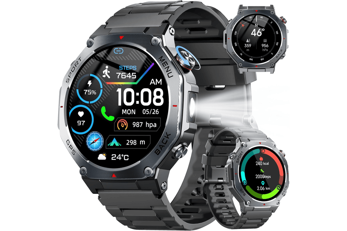 Montre connectée homme GPS AMOLED 1,43 pouces militaire boussole 5ATM étanche fréquence cardiaque 59,99 € Amazon