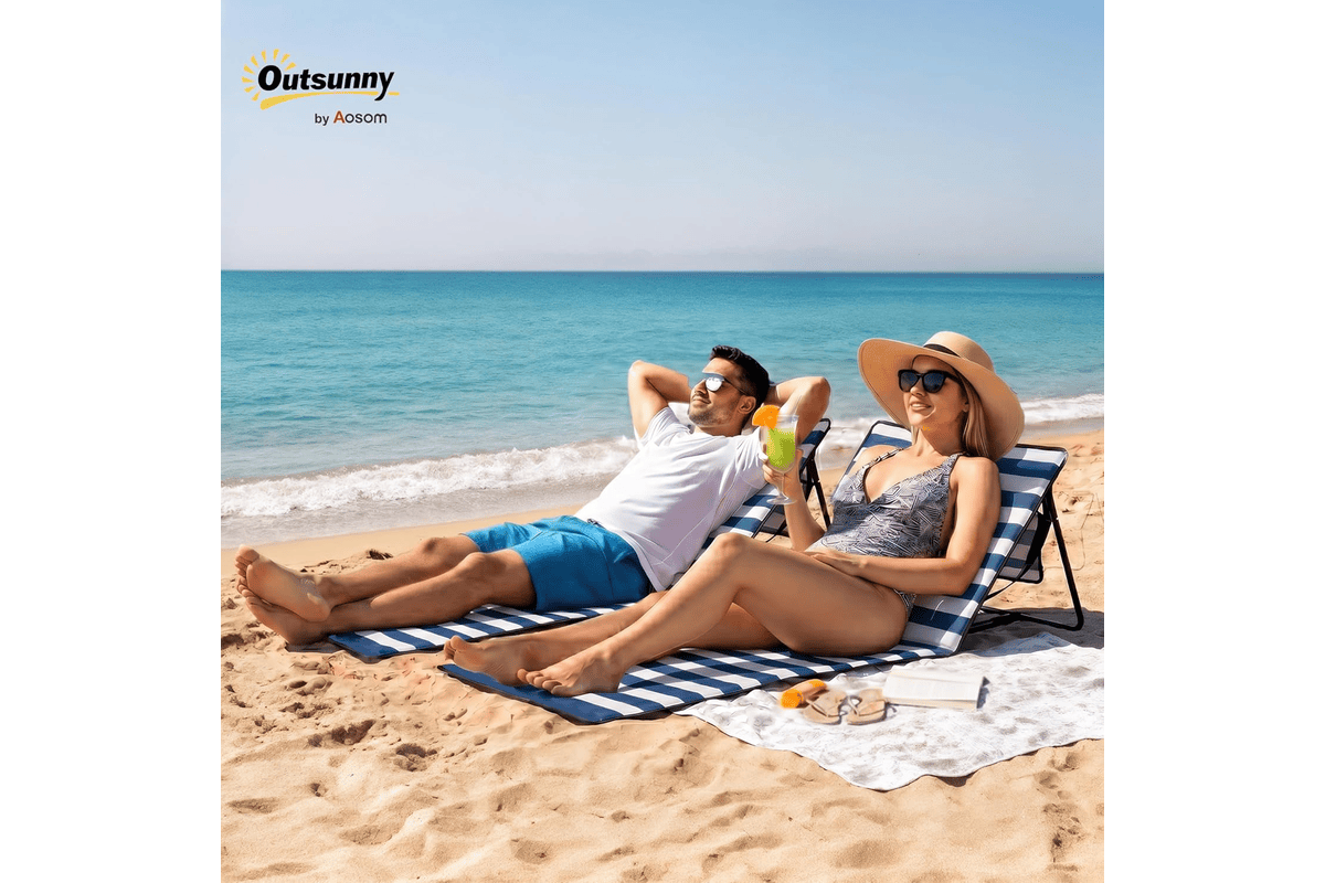 Outsunny lot de 2 tapis de plage rembourré matelas dossier inclinable multi-positions sangle de transport métal portable 37,75 € Amazon